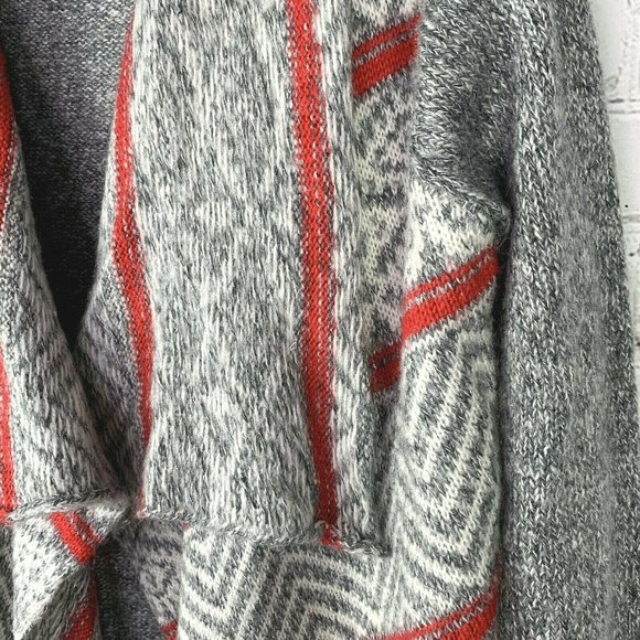 American Eagle Sweater Wrap size S Draped Waterfall Nordic Gray Red Shawl Collar - Picture 3 of 5